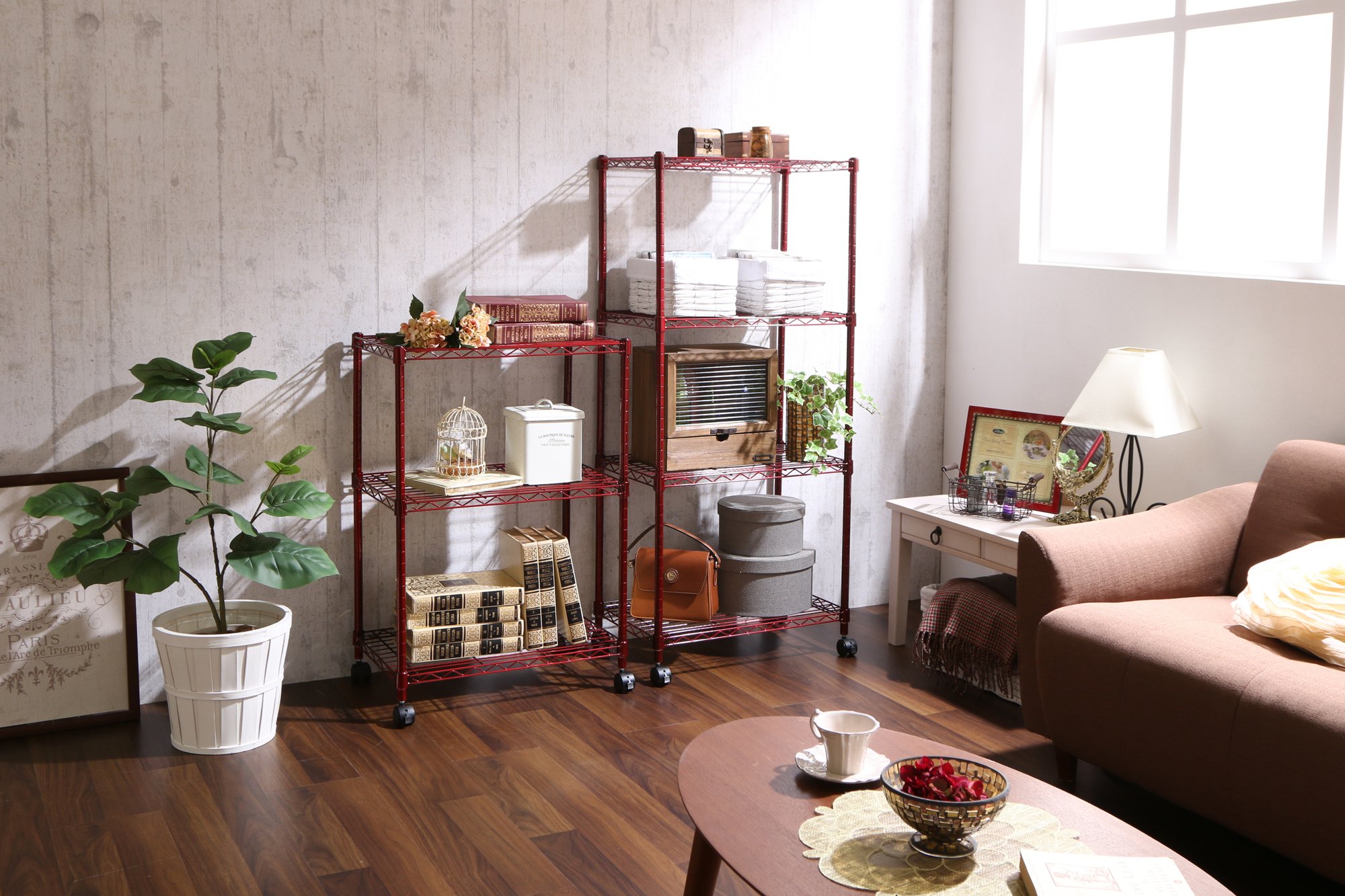 Amazon｜アイリスオーヤマ メタルラック 4段 ワインレッド ポール径